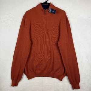 Club Room 1/4 Zip Textured Cotton Pullover Sweater Mens XL Orange Long Sleeve